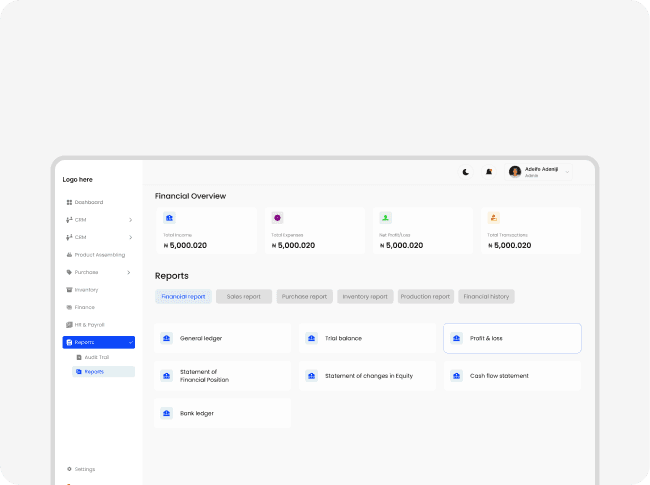 Financial reports options preview