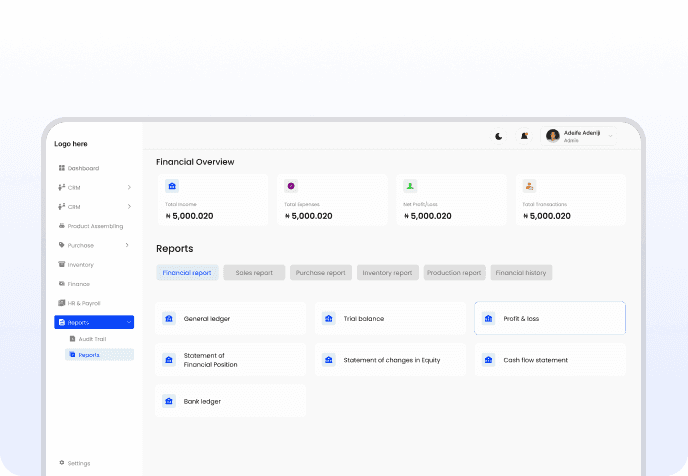 Financial reports dashboard overview preview