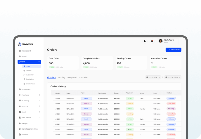 Orders dashboard preview