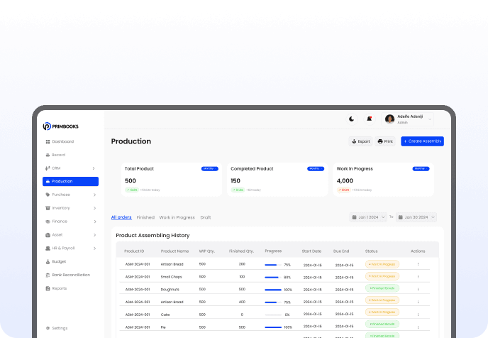 Production assembling dashboard preview