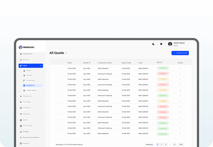 Quotations dashboard preview