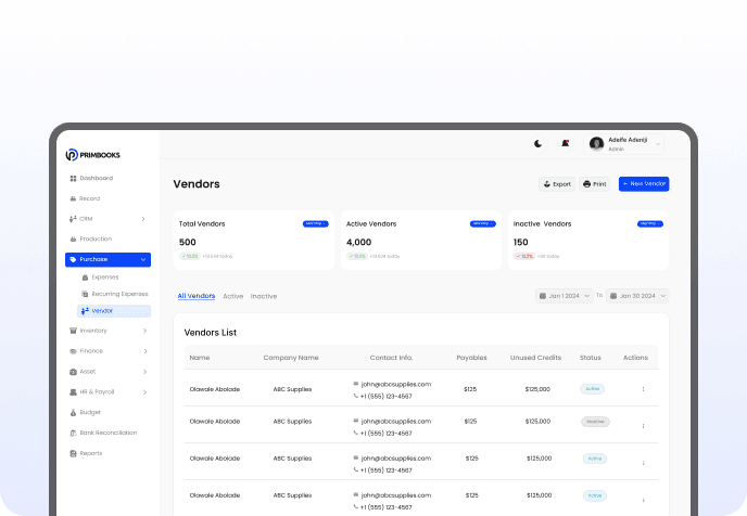 Vendors management dashboard preview