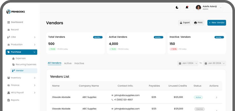 Vendor and Payables Management dashboard