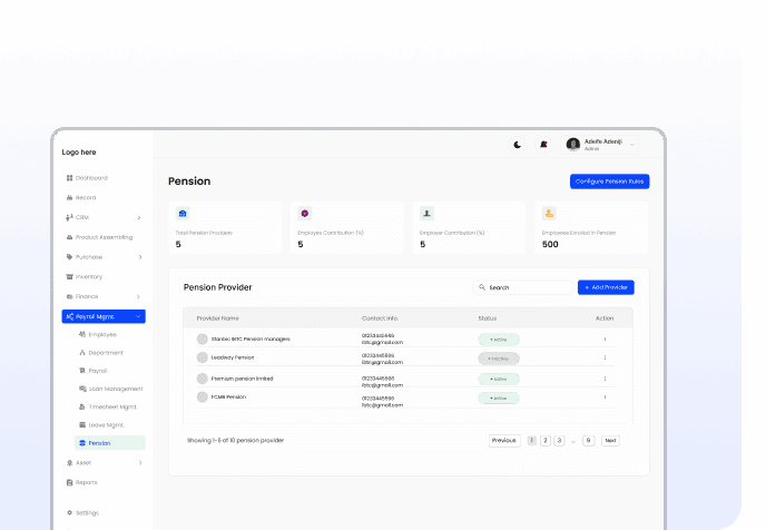 Pension providers dashboard preview
